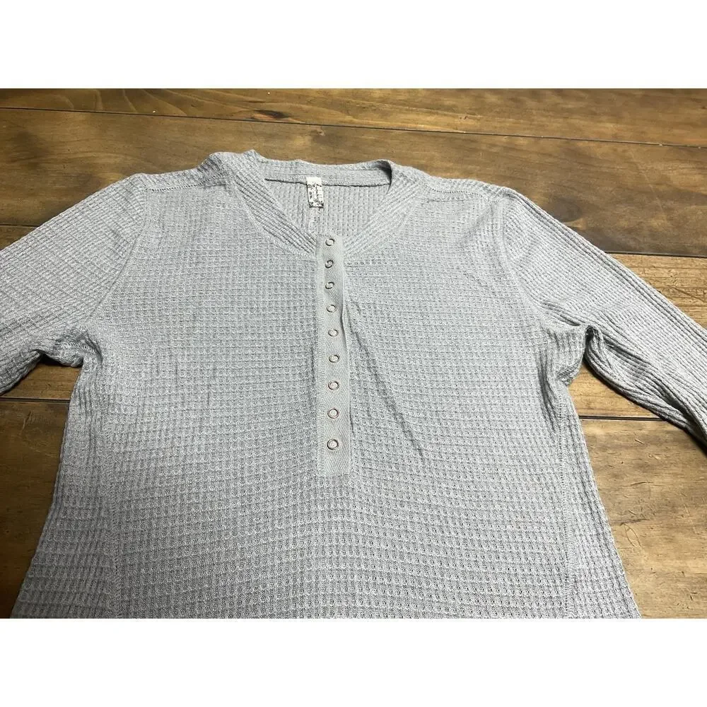 Intimately Free People Womens Y2K Waffle Knit Thermal Henley Top Size M Preppy